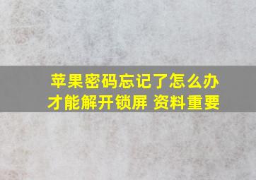 苹果密码忘记了怎么办才能解开锁屏 资料重要